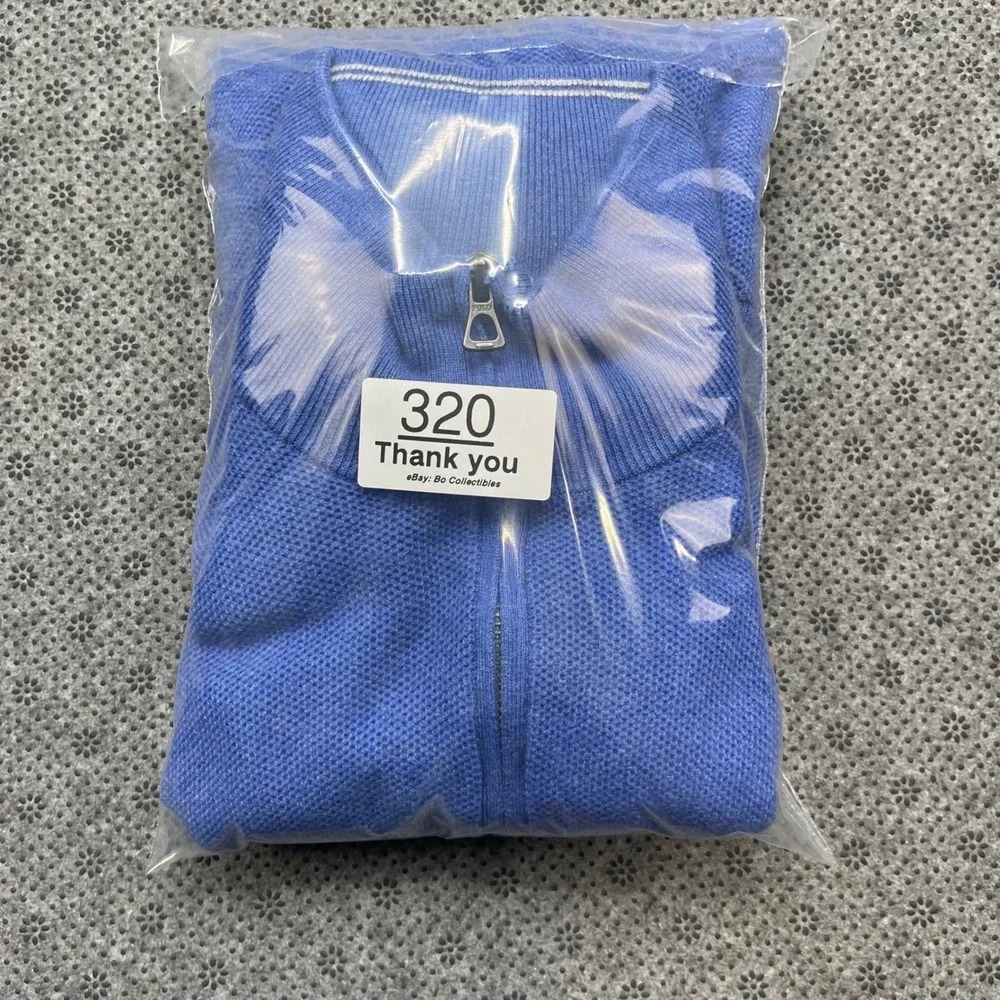 Polo Ralph Lauren Blue Pima Cotton Quarter Zip Sweater Mens XL Pony‎ Logo